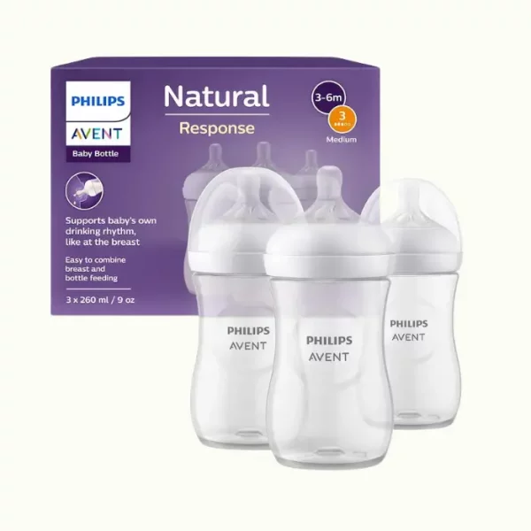 Philips Avent Biberón Natural Response: 3 biberones para bebés recién nacidos de 260 ml, sin BPA, a partir de 1 mes