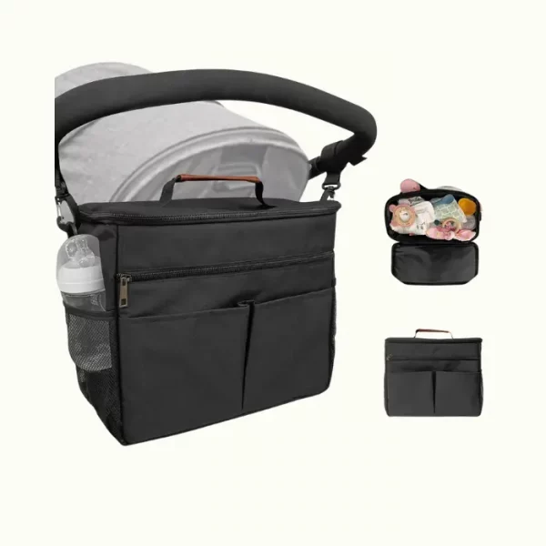 Bolsa Organizadora de Cochecitos para Mamá,Bolsa Carrito Bebe Súper Liviana, Multifuncional de Gran Capacidad para Almacenar (Negro 12L)