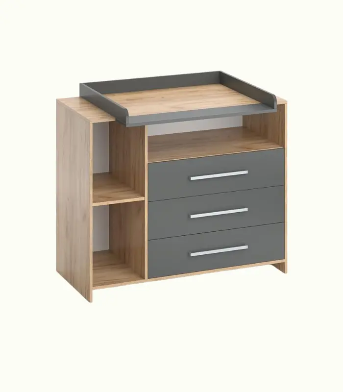 Cómoda Cambiador Oskar, Roble Dorado/Antracita, 113 x 100 cm