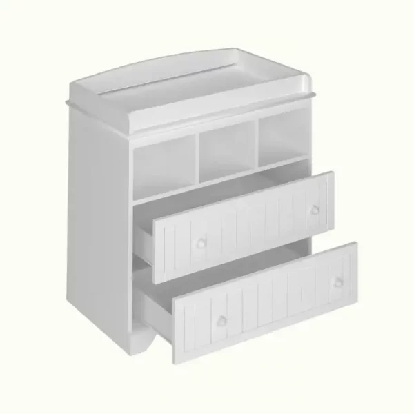 Cambiador Bebé - 2 Cajones, 3 Compartimentos Abiertos, Diseño Ergonómico, Madera, Blanco - Cómodas y Cajoneras Dormitorio, Habitación