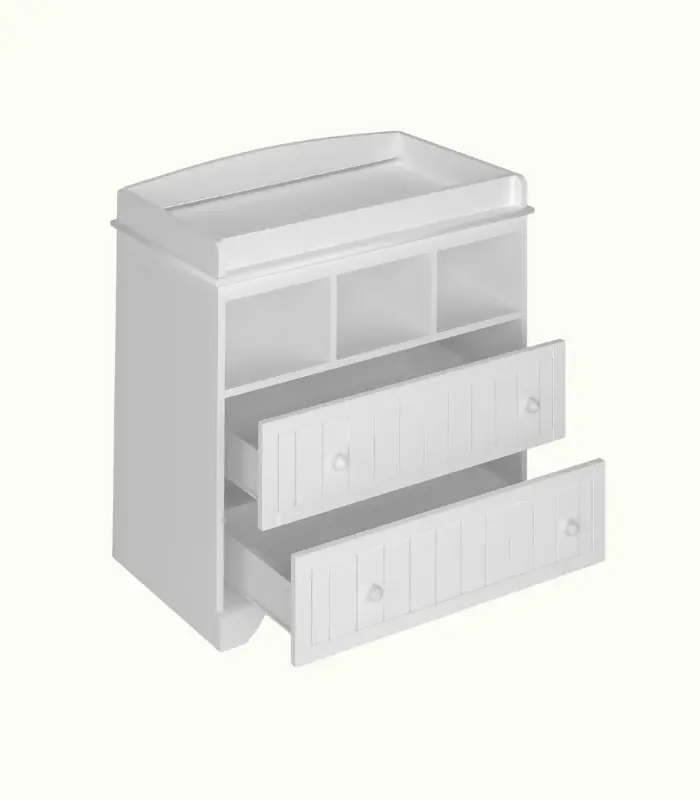 Cambiador Bebé - 2 Cajones, 3 Compartimentos Abiertos, Diseño Ergonómico, Madera, Blanco - Cómodas y Cajoneras Dormitorio, Habitación