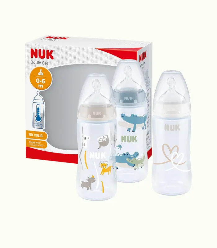 NUK First Choice+ biberones | 0-6 meses | 150 ml | Biberones anticólicos con tetina con forma anatómica de silicona | Control de temperatura | Sin BPA