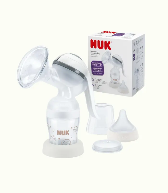 Sacaleches manual NUK | Almohadilla de silicona suave | Palanca ergonómica | Con biberón Perfect Match | 150ml