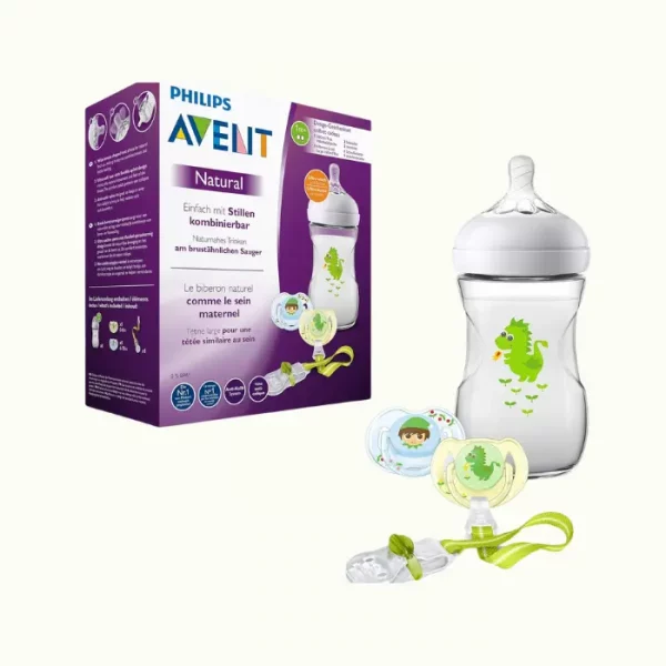 Philips Avent SCD287/24 - Set de regalo natural dragon, 1 biberón, 2 chupetes, 1 clip