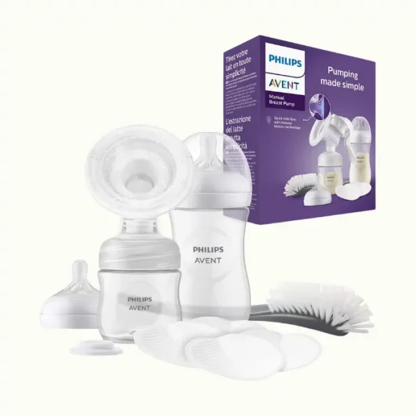 Philips Avent Set de regalo de extractor de leche manual: extractor de leche individual, biberones de 260 ml y 125 ml, sin BPA, 4 discos absorbentes